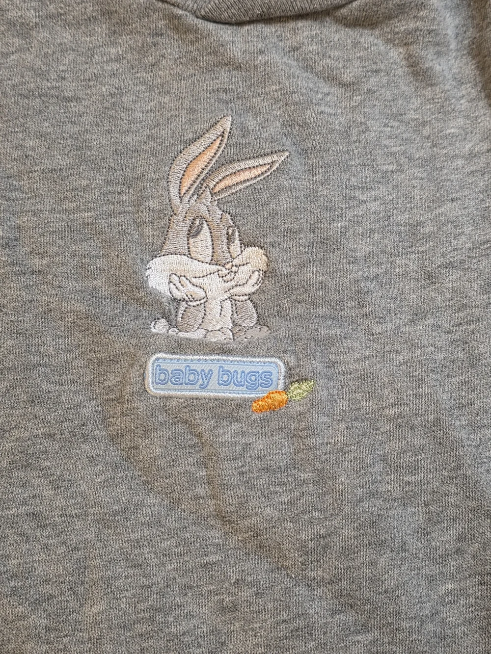 Vintage 2000 Warner Bros Baby Bugs Bunny Fleece Romper Onesie Gray 6-9M Looney